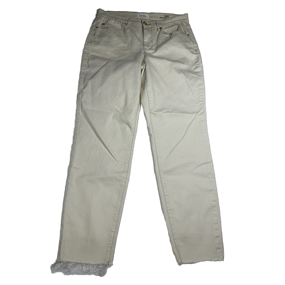 Nicole Miller SoHo Jeans Women's 8 Cream High Rise Skinny New York Raw Hem 26.5"